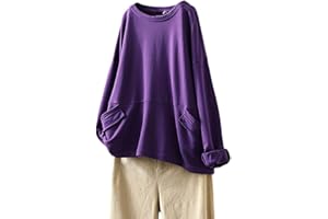 FTCayanz Donna Manica Lunga Camicia Girocollo Oversize Felpa Casual Tunica Pullover Top con Tasche