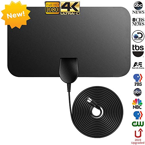 Televisión aérea,Firmrock Antena de TV Cubierta de TDT, 50 Millas Antena de TV Digital amplificada Antena HDTV DVB-T2 de 0.5 mm Ultra Delgada con Cable Largo de 12 pies