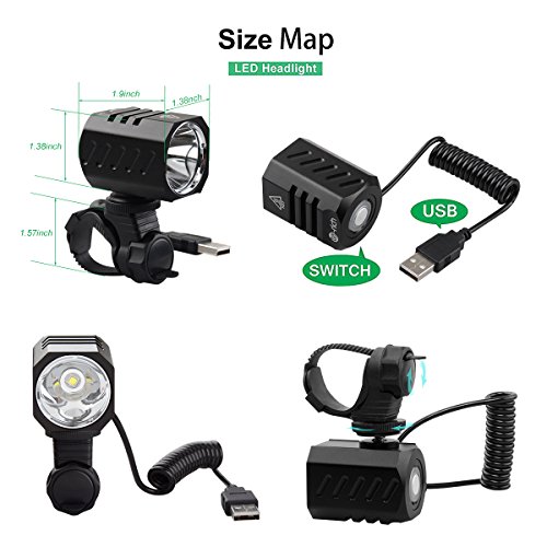 【Upgrade Version】LED Fahrradlampe aufladbar USB LED Scheinwerfer wasserdicht CREE XM-L2 Frontlicht 1200 Lumen 4 Licht-Modi Fahrradlicht mit Akku 4400mAh und RÜCKLICHT mit Knopfzellen - 5