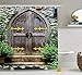 Produktbild tgyew Rustic Shower Curtain, Unique Castle Traditional Middle Age Heritage Fairy Doorway Aged Entrance Picture, Fabric Bathroom Decor Set with Hooks, 60W X 72L Inche, Brown Green