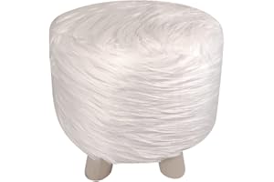 MIASUITE I SOGNI ITALIANI Poggiapiedi Pouf circolare alto 27 cm - Bianco Peloso - Pelle Scamosciata Impermeabile, Piedi in Legno Massello di Qualità.