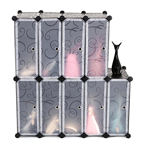 Songmics LPC10H 10 Ebenen Schuhschrank Schuhablage Schuhregal Schuhständer Regalsystem, Plastik, schwarz, 180.0 x 50.0 x 37.0 cm - 3