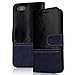 Produktbild VemMore iPhone 5 / 5S / SE Hülle Handyhülle Schutzhülle Leder PU Wallet Flip Book Case Bumper Lederhülle Ledercase Klapphülle Ultra Slim Dünn mit Kartenfach Standfunktion Klappbar Magnetisch Silikon Tasche Cover - Schwarz + Blau