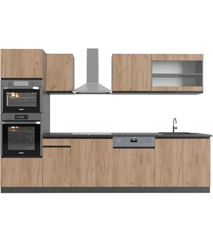 Vicco Cuisine En Angle Noir Brillant/Chêne Doré 237x247cm