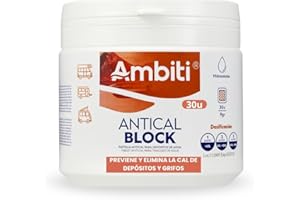 Ambiti | Antical Block | Tabletas para Eliminar y Prevenir la Cal en Depósitos de Agua Limpia, Grises | Ideal para Cisternas, Caravanas y WC |Mejora la Calidad del Agua |30 Pastillas de 9 gr