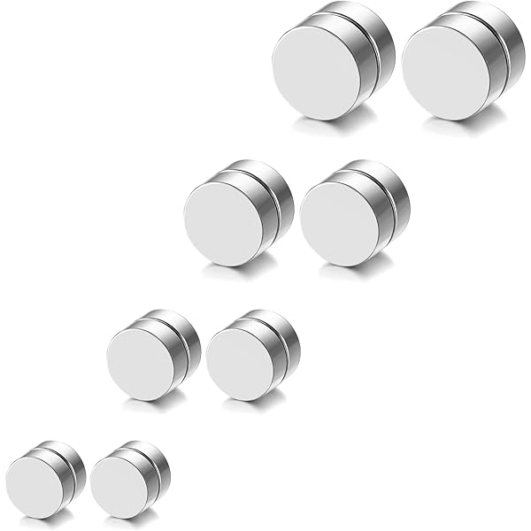 Milacolato 2 paar magnetische oorbellen van roestvrij staal, voor mannen en vrouwen, niet-geperforeerd, CZ hypoallergeen, 4-10 mm, 10 mm, Roestvrij staal, Zirkonia
