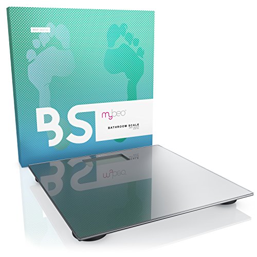 MyBeo – Digitale Personenwaage / Körperwaage | im Slim Design | max. 150kg | 4x DMS Mess-Sensoren | Kg, lb, st Einheit wählbar | 3,5″ (8,9cm) LED-Display - 6