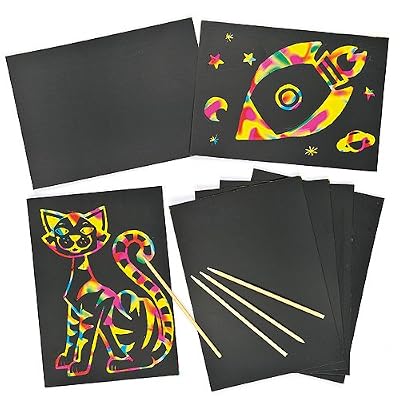 Baker Ross Lot de 8 Feuilles à gratter - Motif Libre Scratch Art - Idéal comme cadeau de pochette surprise