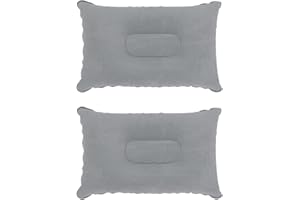 LiXiongBao 2 Pacchetti Cuscino Inflatabile Ultraleggero Grigio, Piccolo Quadrato in Tessuto Foderato, Ideale per Escursioni, Camping, Viaggio, Pisolino, Riposo al Banco, Supporto Collo e Lombarico