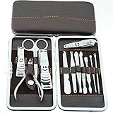 UNHO Finger Toe Nail Cutter Stainless Steel 12 pcs Personal Manicure Nail Scissors Set Nail Clipper Earpick Grooming Pedicure Kits Men/Women Nail Trimmer