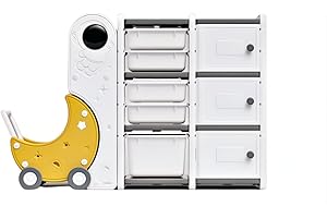 ‎HEALA ALL IN ITS PLACE heala 2:1 Spielzeug Aufbewahrung Kinderzimmer & lauflernhilfe Baby ab 6 Monate. Bücherregal Kinderregal mit Boxen Regal Weiß trofast Regal für Kleiner Astronaut im Mond Design. (Groß)