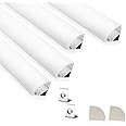 Abaj Lighting Aluminium Round Led 1Meter Profile Corner With Diffused Cover, End Caps And Mounting Clips Without Led Straight Linear (16X16Mm) - Pack Of 4, Silver