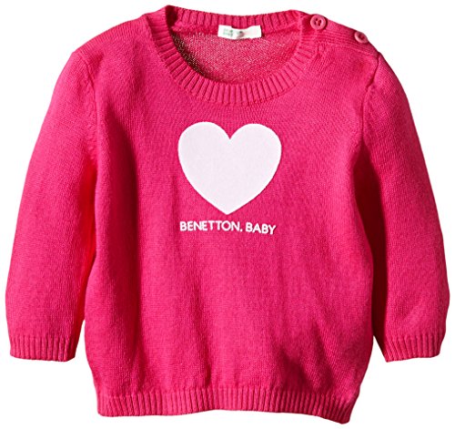 United Colors of Benetton Baby-Girls Heart Print Knit Sweatshirt, Pink (Fuchsia), 6 to 9 months (Manufacturer Size: 68 cms)