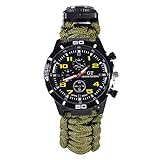 Wasserdichte Multifuctional Survival Paracord Armbanduhr mit Kompass Flint Feuer Starter Scraper Whistle Gear (Armeegrün)