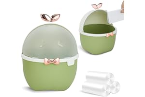 DIBALIYI Mini Table Rubbish Bin with Lid, Kawaii Rubbish Bin with 3 Rolls of Rubbish Bags, Cartoon Animal Waste Paper Basket Children's Room for Office, Car, Kitchen, Bathroom, 19.5 x 15 x 15 cm