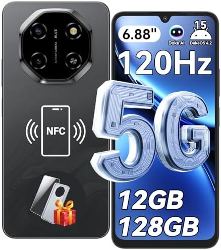 Blackview Shark 6 Smartphone 5G, 6.88''HD 120Hz Telefono Cellulare, Telefoni Android 15, Cellulari 12GB+128GB, Unisoc T8100, 5000mAh, 16+8MP, 5G Dual SIM/OTG/NFC/Face ID/Fingerprint