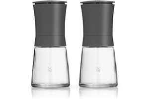 WMF Trend Mühlenset 2tlg, Salz- und Pfeffermühle unbefüllt, Glasbehälter, Keramikmahlwerk, Mühle für Salz und Pfeffer, Gewürze, spülmaschinengeeignet, grau