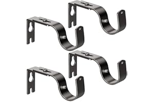 RETOTENG Curtain Rod Bracket, Set of 4 Adjustable Black Heavy Duty Curtain Bracket Holder, Wall Bracket Hooks with Screws