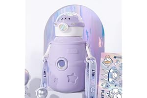 TIAASTAP Kawaii butelka na wodę ze słomką, przenośna izolowana butelka na wodę ze stali nierdzewnej z naklejką, duże butelki na wodę z uroczym misiem astronautą, do szkoły, na siłownię, w podróży, na piknik itp