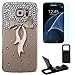 Produktbild Semoss 3 in 1 Zubehör Set 3D Bling Kristall Gliter Diamant Transparent Hülle Pink Schleife Schutzhülle for Samsung Galaxy S7 Edge Strass Handyhülle Hart Case Rückseite Tasche Etui Cover mit Displayschutzfolie und Universal Halter