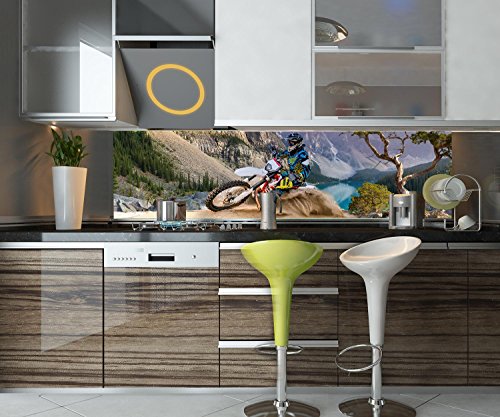 Preisvergleich Produktbild Küchenrückwand Enduro Motorbike Racing Nischenrückwand Spritzschutz Design M0686 240 x 60cm (B x H) - Aluminium 3mm Rückwand Küche Fotorückwand Küchenbild Bild Foto Motiv Herd Fliesenspiegel Ersatz