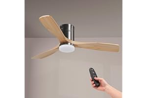 M mimotec - Ventilatore da soffitto Led Energy Nichel e telecomando, basso consumo, motore DC, 6 velocità, silenzioso, 4 pale a discesa