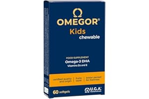 Gélules Omegor Kids | 250 mg d'oméga-3 DHA pour les enfants | Gélules molles exquises à croquer, créées à partir de gélatine de poisson | Goût sucré - Saveur délicate multifruits, 60 gélules