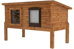 THE HUTCH COMPANY Extra Large External Self Heating Outdoor Cat House Kennel with One Way Privacy Window