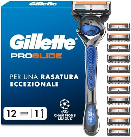 Gillette Fusion5 Rasoio Barba, 1 Rasoio Gillette + 12 Lametta di Ricambio, con Striscia Lubrificante per una Morbida Scorrevolezza e 5 Lame per una Rasatura Profonda e Duratura
