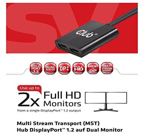 Club 3D Multi Stream Transport (MST)Hub DisplayPort 1.2 (1x DisplayPort auf 2x DisplayPort) + 1 Mini DisplayPort auf DisplayPort Adapter - 2