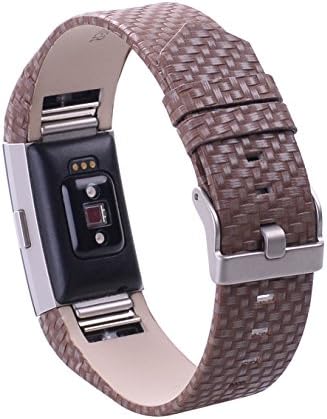 Watchband, Electric Accessory Fitness Tracker Accessory Replacement Leather Watch Band Strap Bracelet and Metal Connector for Fitbit Charge 2 (Weave Taupe)