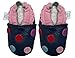 Soft Leather Baby girl Shoes with Suede Soles by Dotty Fish Navy Multi Coloured Spotty design - 6-12 months