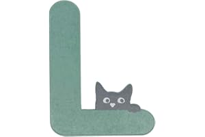 JULIAN BRINK Wooden Letters Colourful Door Cat Motif Letters Adhesive Pads Christening Birth Decoration Walls Children's Room Home Personalised Letters Handmade (Green, L)