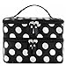 SupplyEU Polka Dots Pattern Double Layer Dual Zipper Makeup Case Cosmetic Hand Bag Tool Storage Toiletry With Mirror (Black)
