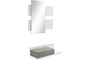 HOMCOM Mobile da Ingresso 2 in 1 con Specchio da Parete 75x3.5x75 cm e Cassetto 75x30.5x20 cm, Set da Ingresso in MDF e Vetro, Grigio e Bianco