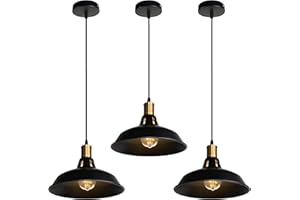 TOKIUS Lot de 3 Suspensions Lustres Industrielles Vintage Luminaire Plafonnier E27 Salon Abat-jour Plafond en Métal Rétro Style Nordique Design Câble Réglable (Noir, 3pcs)