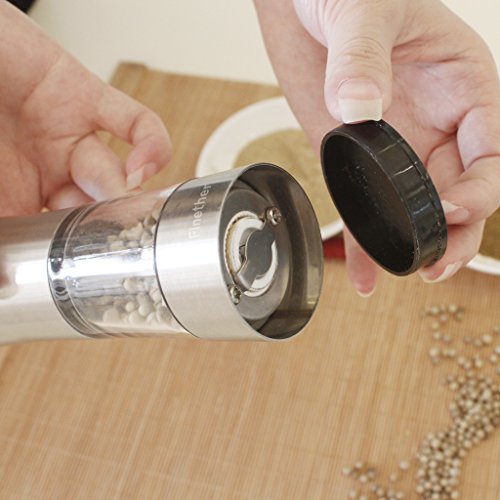 Finether Gewürzmühle Salz- und Pfeffermühle mit einstellbarem Keramikmahlwerk manuell aus Edelstahl und Acrylglas leer FT-148 - 5