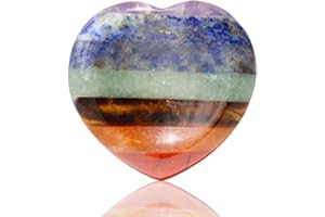 LILIBEILA Natural Amethyst Carved Thumb Worry Stone Thumb Anxiety Stones Crystal Pocket Palm Stones Stress Relief Reiki Healing Meditation (D-Heart-Shaped Seven-Color Stone)