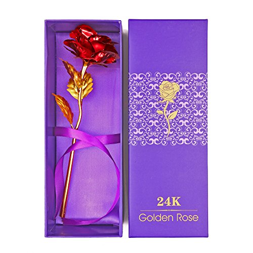 Rose 24 K vergoldet Rose Blume mit Geschenk-Box Beste Geschenk für Valentinstag Muttertag Weihnachten Geburtstag Golden/Rot/Lila/Blau – rot - 2