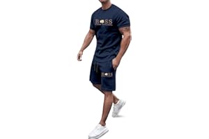 WAZHAKU Jogginganzug Herren Trainingsanzug Baggy Sportanzug Bequeme Atmungsaktive Sommer Outfit 2-teiliges Set mit Tshirts und Sporthose Stretch Fitnessanzug Activewear Streetwear Freizeitanzug