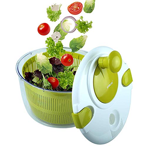 YMMONLIA Essoreuse à Salade et Légumes Grande Capacité (5L) Efficace et Facile avec Nouveau Système de Poignée - Design Innovant avec Grille d'Evacuation d'eau - 2 en 1: Utilisable en Saladier