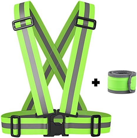 Reflective Vest with LED Armband / Wristband Set - stay safe Cycling, Jogging, Walking. Adjustable reflector