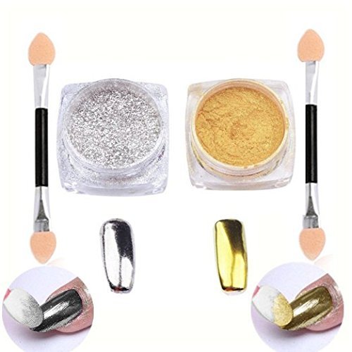 DiChi Mirror Nail Glitter Powder 2 Box 2-3g-Gold Silver Pigment Powder Nail Art Chrome-Glitter Dust Powder - Decoration Nails Art-Beauty Makeup Cosmetics Tools Kit with 2Pcs Sponge Stick