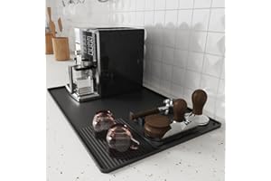 Abulun tappetino per macchina da caffè in silicone e tappetino per manomissione caffè staccabile set 2 in 1, vassoio per macchina da caffè per protezione da banco con area di asciugatura dei piatti