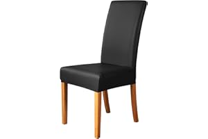 iEventStar PU Faux Leather Waterproof Stretch Dining Chair Cover Chair Protect Slipcover (Black, 4)