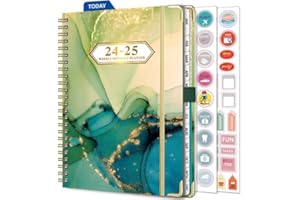 NEYSA Agenda 2024 2025 Semainier Spirale, A5 Agenda Scolaire Juillet 2024 - Juin 2025 (12 mois) Planner Avec Boucle de stylo,Règle Signet & Autocollants