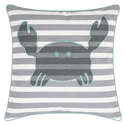 pad concept - Kissenhülle "Mr. Crab" Streifen mit Krebs grau weiß 40x40 cm, Keder aqua türkis