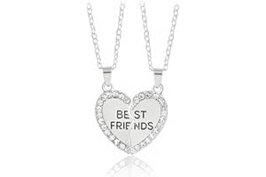 ARHZ ARH 2 Stück Bff Ketten Für 2,Bff Ketten Für 2 Mädchen Legierung Und Strass Verziert Für Mädchen Geburtstagsgeschenke Anhänger Kette Geschenke, Best Friends Kette,Beste Freunde Ketten(Silber)