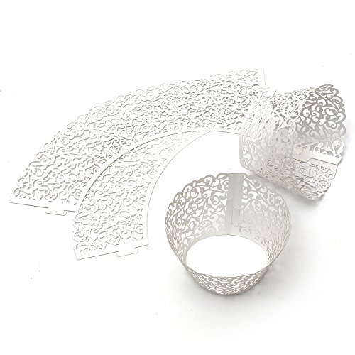 DIYI 24 Stück Cupcake Wrapper, Cup Cake Wrappers Verpackung Kuchen Dekoration Muffin Hülle Muffinförmchen Turm Cake Decoration Pearly Papier viel Design für Hochzeit Partz als Geschenk (Filigraner Ranken) - 5
