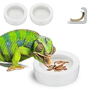 Nucookery Reptile Water Food Bowls,Worm Dish,Anti-Escape Feeder,Ceramic Pet Bowls,Worms Bowls for Lizard Bearded Dragon Gecko Chameleon,Calcium Powder Purees Dish,Small Circular(Pack of 2)